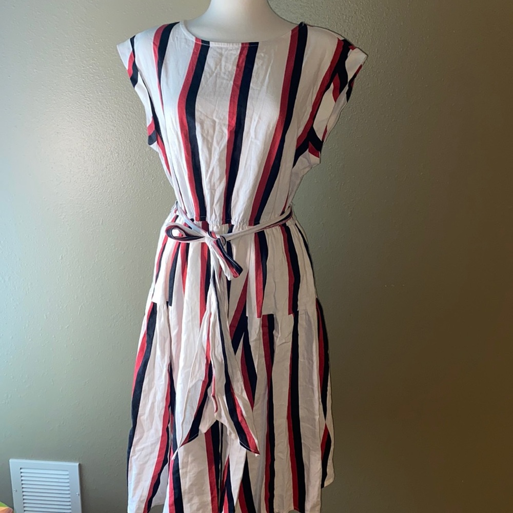 Striped Dress, GUC, white with red and black stripes. Size